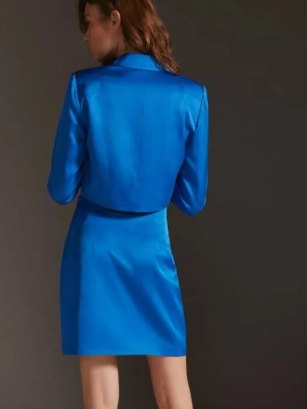 Mare Mare Anthropologie Blazer Mini Skirt Set M NWT Cobalt Blue Linen Blend